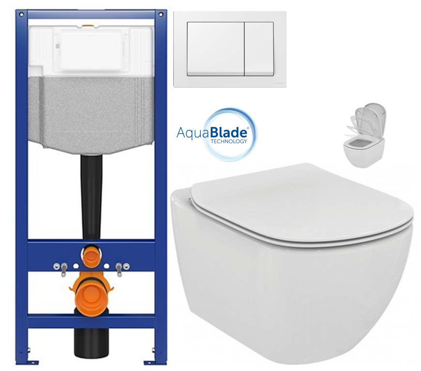 CERSANIT předstěnový instalační systém s bílym tlačítkem K97-516 + WC Ideal Standard Tesi se sedátkem SoftClose, AquaBlade  K97-526 516 TE1