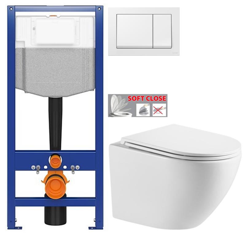 CERSANIT předstěnový instalační systém s bílym tlačítkem K97-516 + WC INVENA LIMNOS /VÍROVÉ SPLACH/ WITH SOFT, včetně soft/close sedátka K97-526 516 LI1