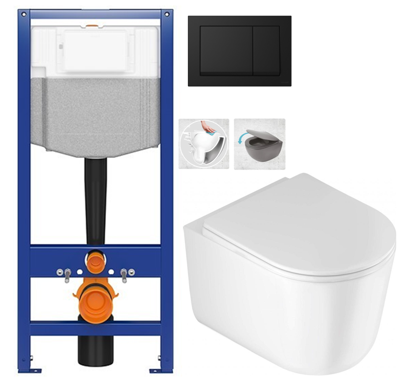 CERSANIT předstěnový instalační systém s černým tlačítkem K97-0574 + WC DEANTE Jasmin se sedátkem RIMLESS /VÍROVÉ SPLACH/ K97-526 0574 JA1