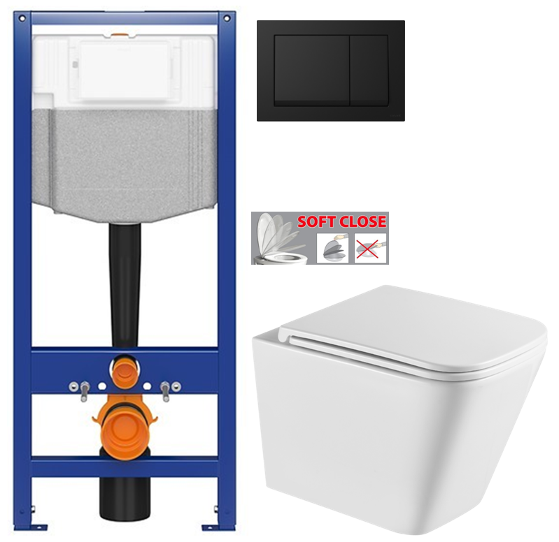 CERSANIT předstěnový instalační systém s černým tlačítkem K97-0574 + WC INVENA FLORINA /VÍROVÉ SPLACH/ WITH SOFT, včetně soft/close sedátka K97-526 0574 FL1