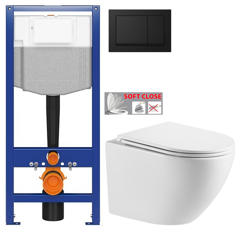 CERSANIT předstěnový instalační systém s černým tlačítkem K97-0574 + WC INVENA LIMNOS /VÍROVÉ SPLACH/ WITH SOFT, včetně soft/close sedátka K97-526 0574 LI1