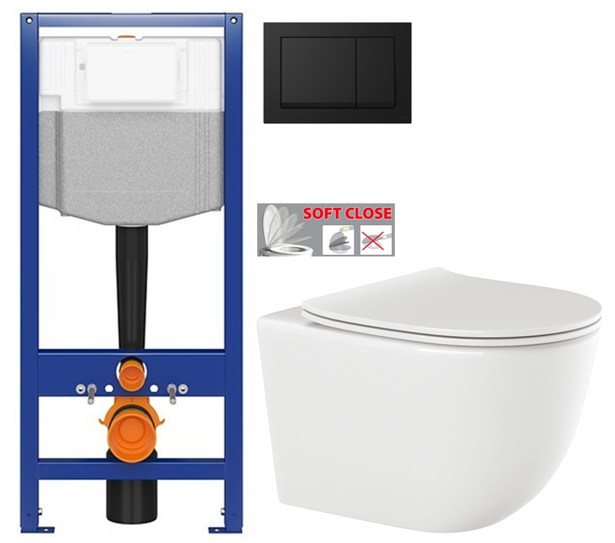 CERSANIT předstěnový instalační systém s černým tlačítkem K97-0574 + WC INVENA TINOS  + SEDÁTKO K97-526 0574 NO1