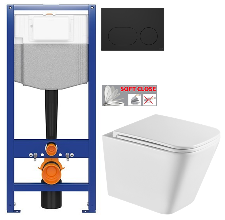 CERSANIT předstěnový instalační systém s černým tlačítkem K97-0637 + WC INVENA FLORINA /VÍROVÉ SPLACH/ WITH SOFT, včetně soft/close sedátka K97-526 0637 FL1