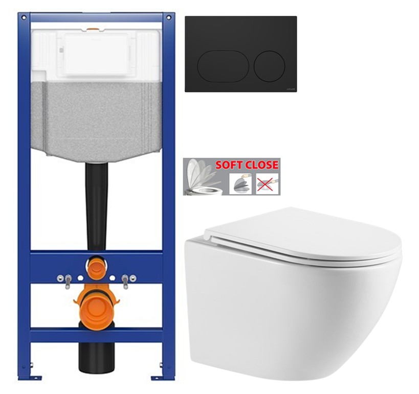 CERSANIT předstěnový instalační systém s černým tlačítkem K97-0637 + WC INVENA LIMNOS /VÍROVÉ SPLACH/ WITH SOFT, včetně soft/close sedátka K97-526 0637 LI1