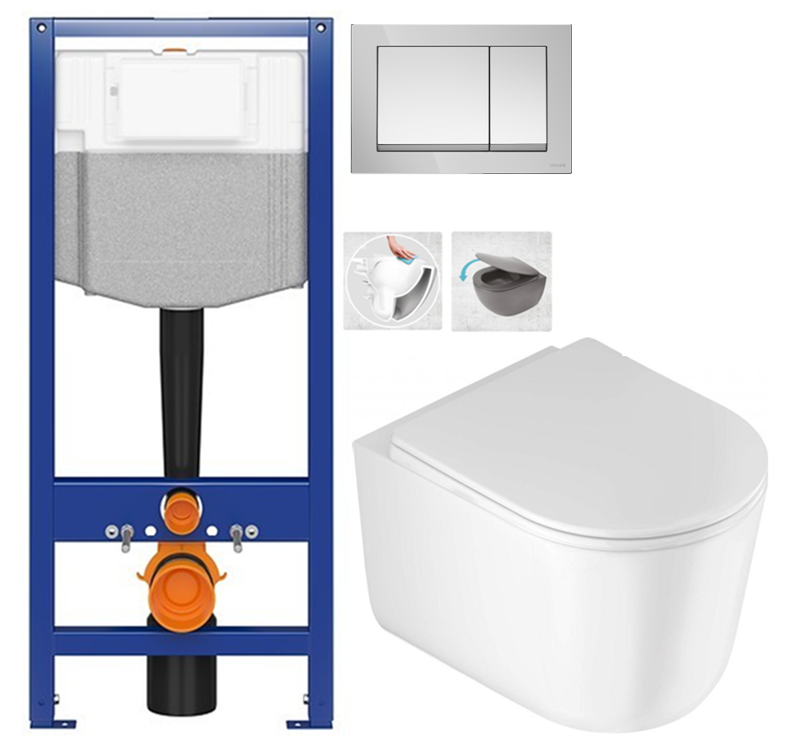 CERSANIT předstěnový instalační systém s tlačítkem chrom K97-509 + WC DEANTE Jasmin se sedátkem RIMLESS /VÍROVÉ SPLACH/ K97-526 509 JA1