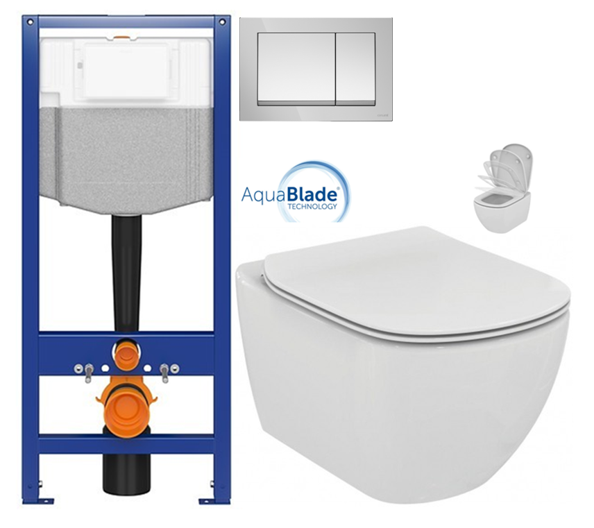 CERSANIT předstěnový instalační systém s tlačítkem chrom K97-509 + WC Ideal Standard Tesi se sedátkem SoftClose, AquaBlade  K97-526 509 TE1