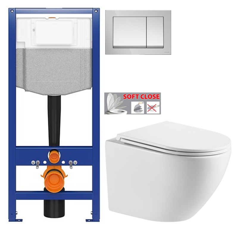 CERSANIT předstěnový instalační systém s tlačítkem chrom K97-509 + WC INVENA LIMNOS /VÍROVÉ SPLACH/ WITH SOFT, včetně soft/close sedátka K97-526 509 LI1