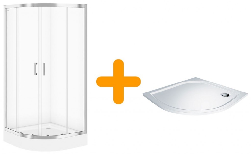 CERSANIT/S SPRCHOVÝ KOUT ČTVRTKRUH 90x90 TRANSPARENT SKLO + VANIČKA S158-005-SET1