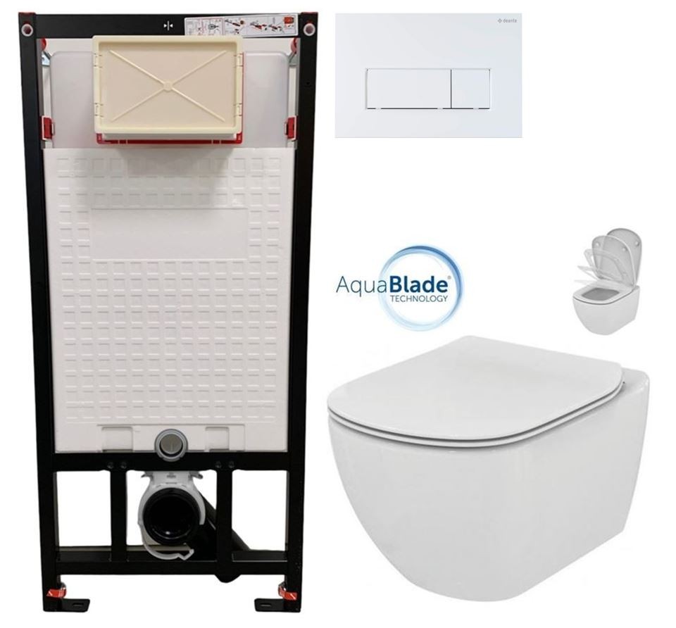 DEANTE Podomítkový rám, pro závěsné WC mísy + SLIM tlačítko bílé + WC Ideal Standard Tesi se sedátkem SoftClose, AquaBlade  CST_WC01 A51P TE1
