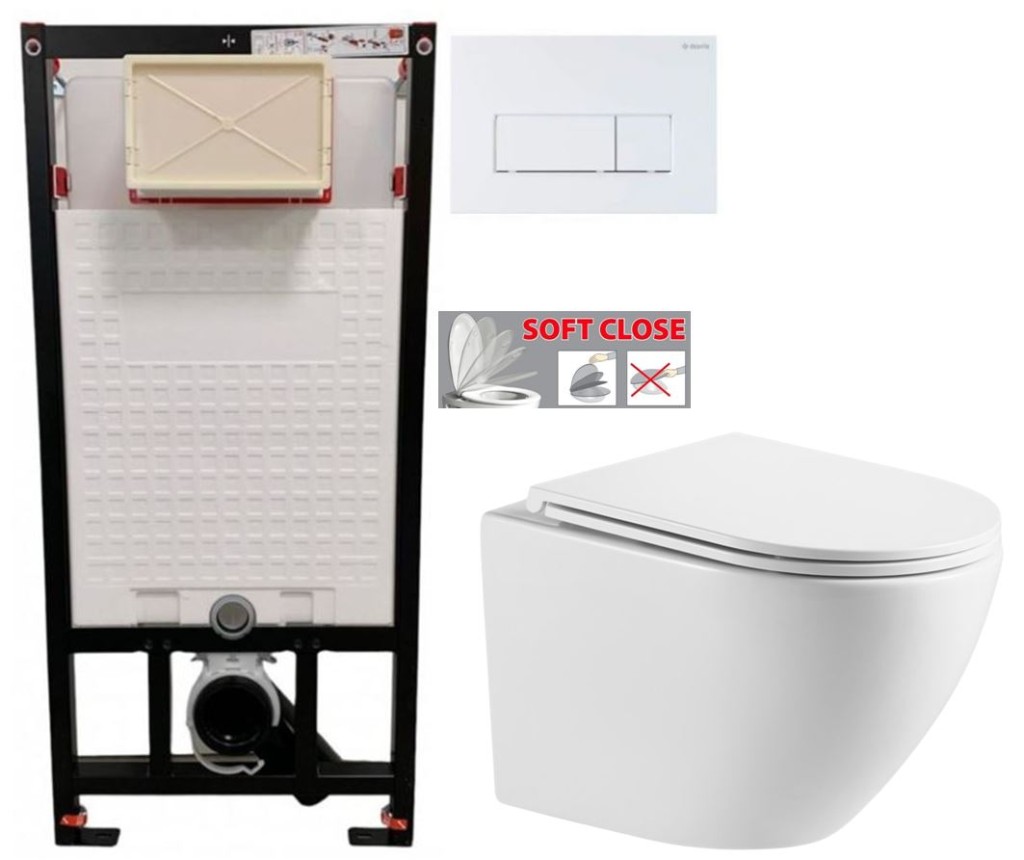 DEANTE Podomítkový rám, pro závěsné WC mísy + SLIM tlačítko bílé + WC INVENA LIMNOS /VÍROVÉ SPLACH/ WITH SOFT, včetně soft/close sedátka CST_WC01 A51P LI1