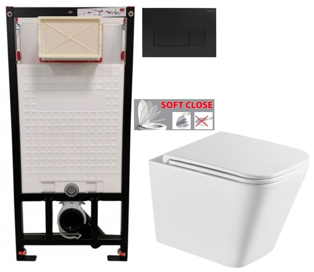 DEANTE Podomítkový rám, pro závěsné WC mísy + SLIM tlačítko černé + WC INVENA FLORINA /VÍROVÉ SPLACH/ WITH SOFT, včetně soft/close sedátka CST_WC01 N51P FL1