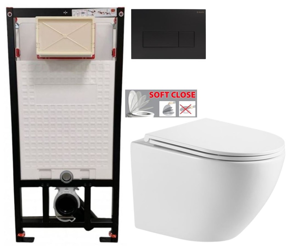 DEANTE Podomítkový rám, pro závěsné WC mísy + SLIM tlačítko černé + WC INVENA LIMNOS /VÍROVÉ SPLACH/ WITH SOFT, včetně soft/close sedátka CST_WC01 N51P LI1