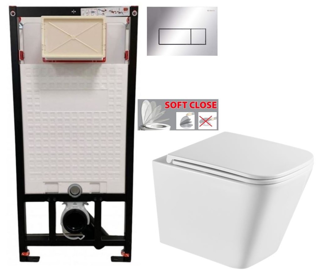 DEANTE Podomítkový rám, pro závěsné WC mísy + SLIM tlačítko chrom + WC INVENA FLORINA /VÍROVÉ SPLACH/ WITH SOFT, včetně soft/close sedátka CST_WC01 051P FL1