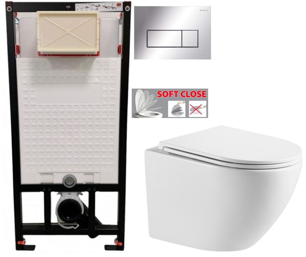 DEANTE Podomítkový rám, pro závěsné WC mísy + SLIM tlačítko chrom + WC INVENA LIMNOS /VÍROVÉ SPLACH/ WITH SOFT, včetně soft/close sedátka CST_WC01 051P LI1