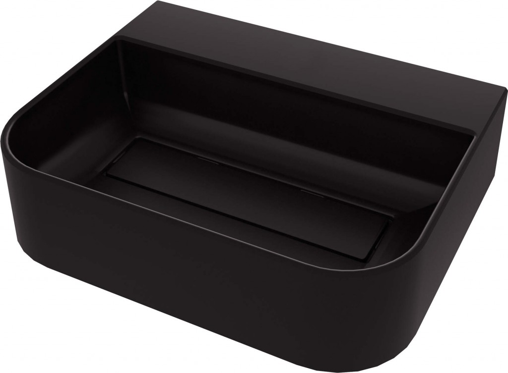 DEANTE Umyvadlo Arnika nero Granite, na desku, s odkládací plochou pod baterii s krycí deskou CQA_NU5S