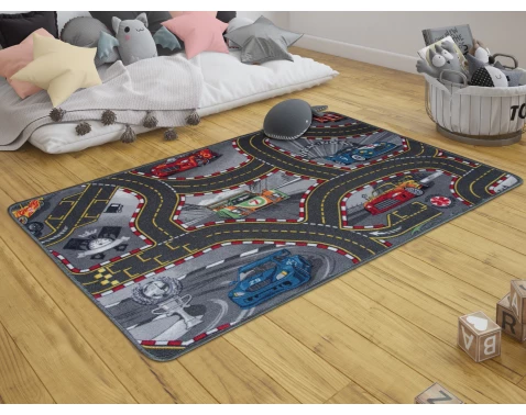 Dětský koberec Auta 80x120 cm, šedý