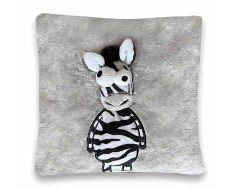 Dětský plyšový polštář 3D zebra 25x25 cm, šedý
