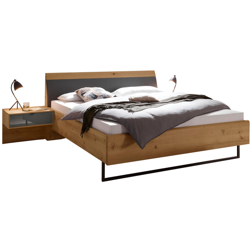 Dieter Knoll POSTEL S NOČNÍMI STOLKY, 180/200 cm, dub bianco, lávově šedá