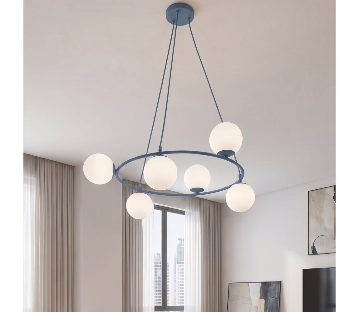 EMIBIG Lustr na lanku AZURA 6xE14/10W/230V modrá/bílá 1830/6