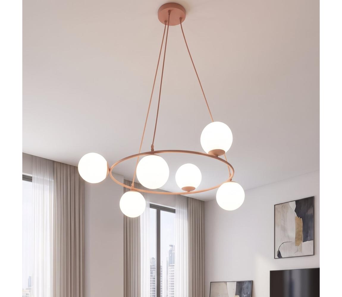 EMIBIG Lustr na lanku AZURA 6xE14/10W/230V růžová/bílá 1831/6