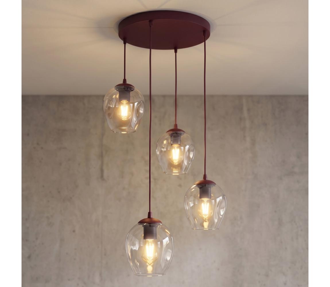 EMIBIG Lustr na lanku ISTAR 4xE27/15W/230V pr. 40 cm červená/čirá 1784/4PREM