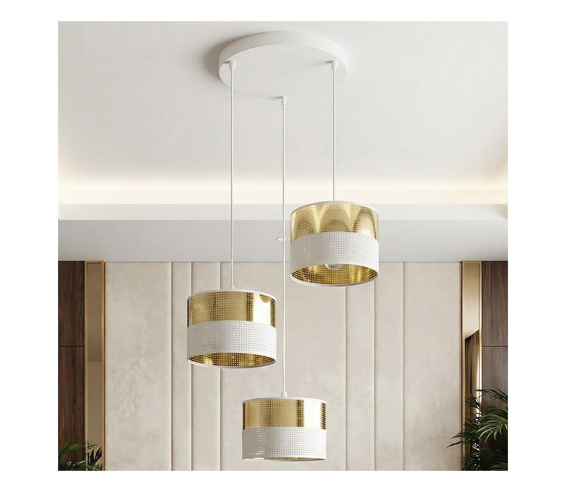 EMIBIG Lustr na lanku LUX 3xE27/15W/230V bílá/zlatá 1650/3PREM