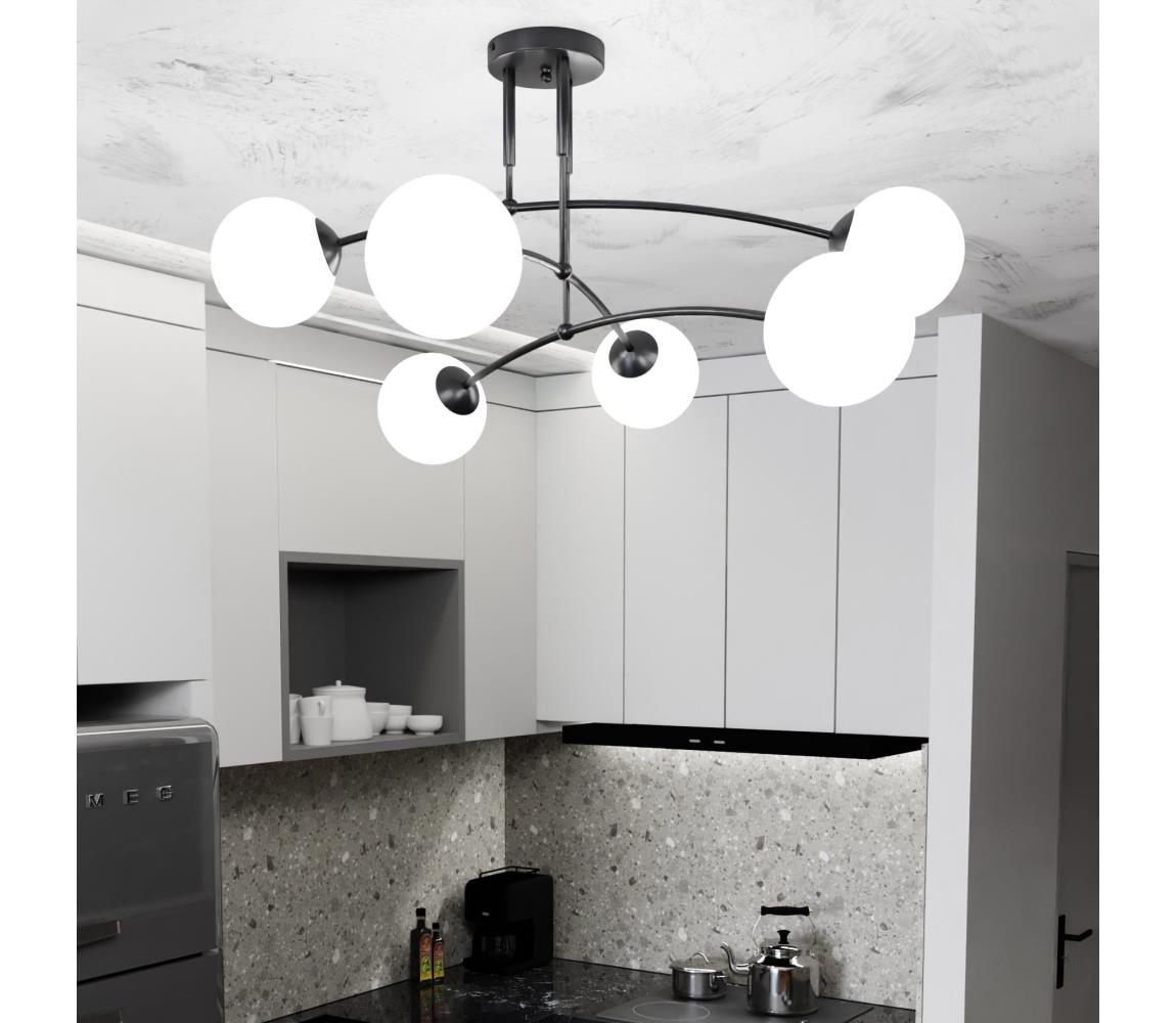 EMIBIG Lustr na tyči PREGOS 6xE14/10W/230V černá/bílá 670/6