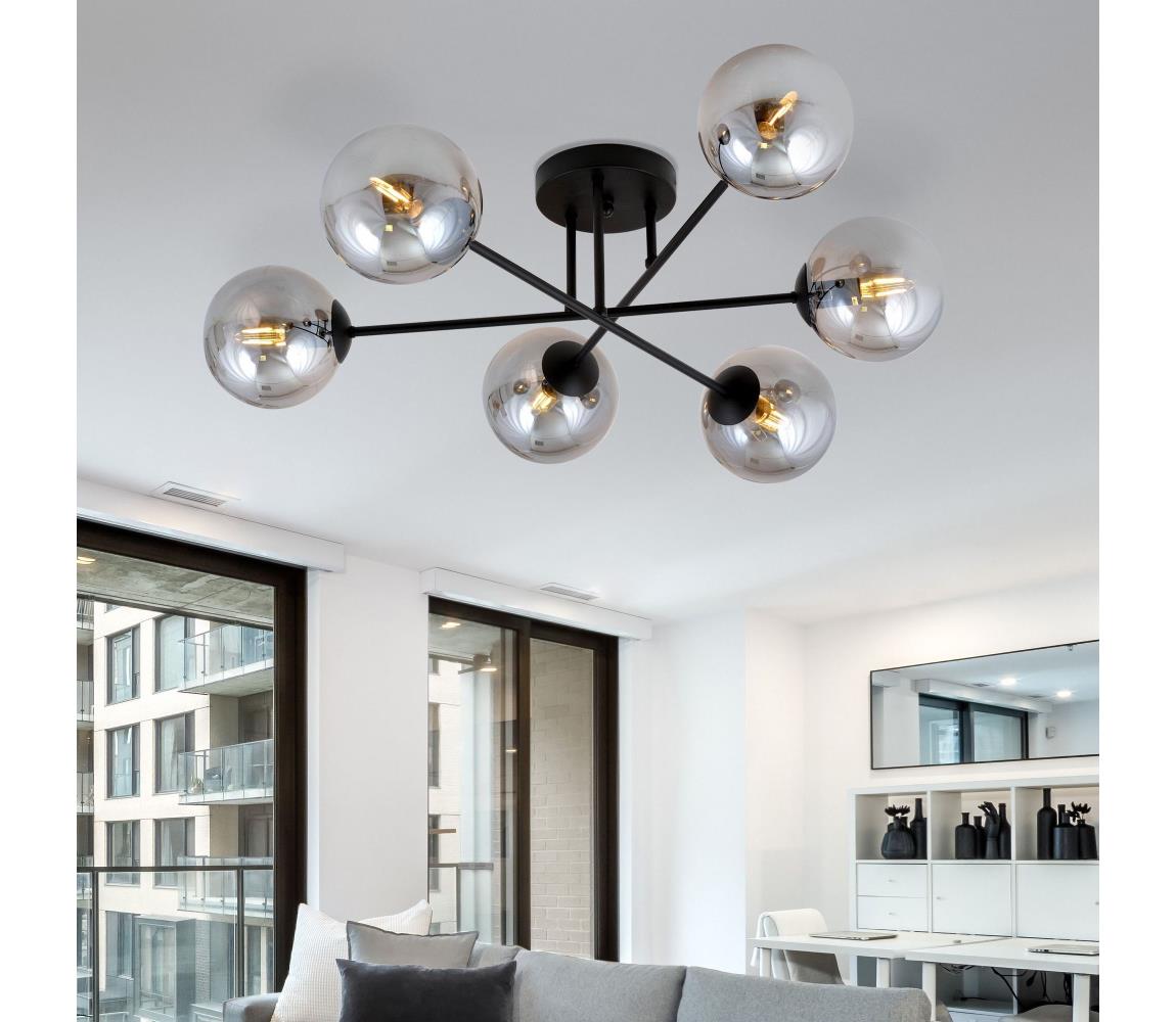EMIBIG Přisazený lustr ROMA 6xE14/10W/230V černá/kouřová 1245/6