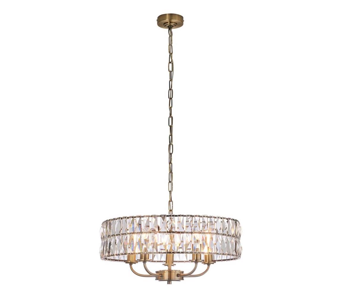 Endon 106244 - Lustr na řetězu CLIFTON 5xE14/6W/230V pr. 50,5 cm mosaz/čirá 106244