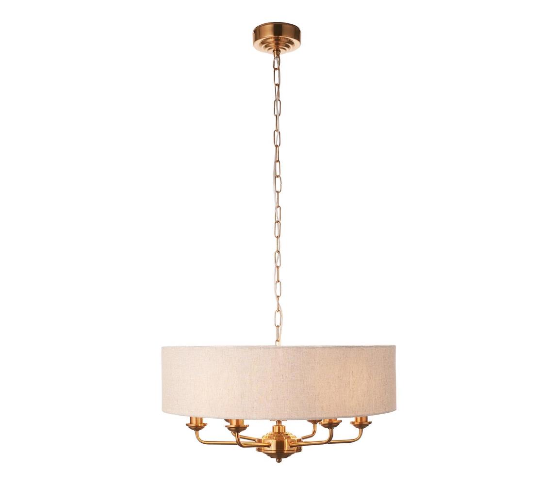 Endon 110722 - Lustr na řetězu HIGHCLERE 6xE14/40W/230V béžová/mosaz pr. 55 cm 110722