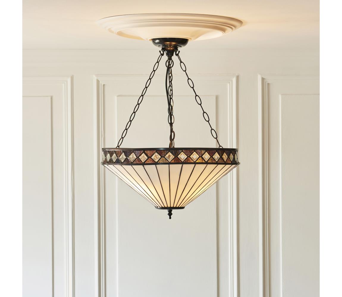 Endon 111871 - Lustr na řetězu Tiffany FARGO 3xE27/10W/230V pr. 50 cm 111871