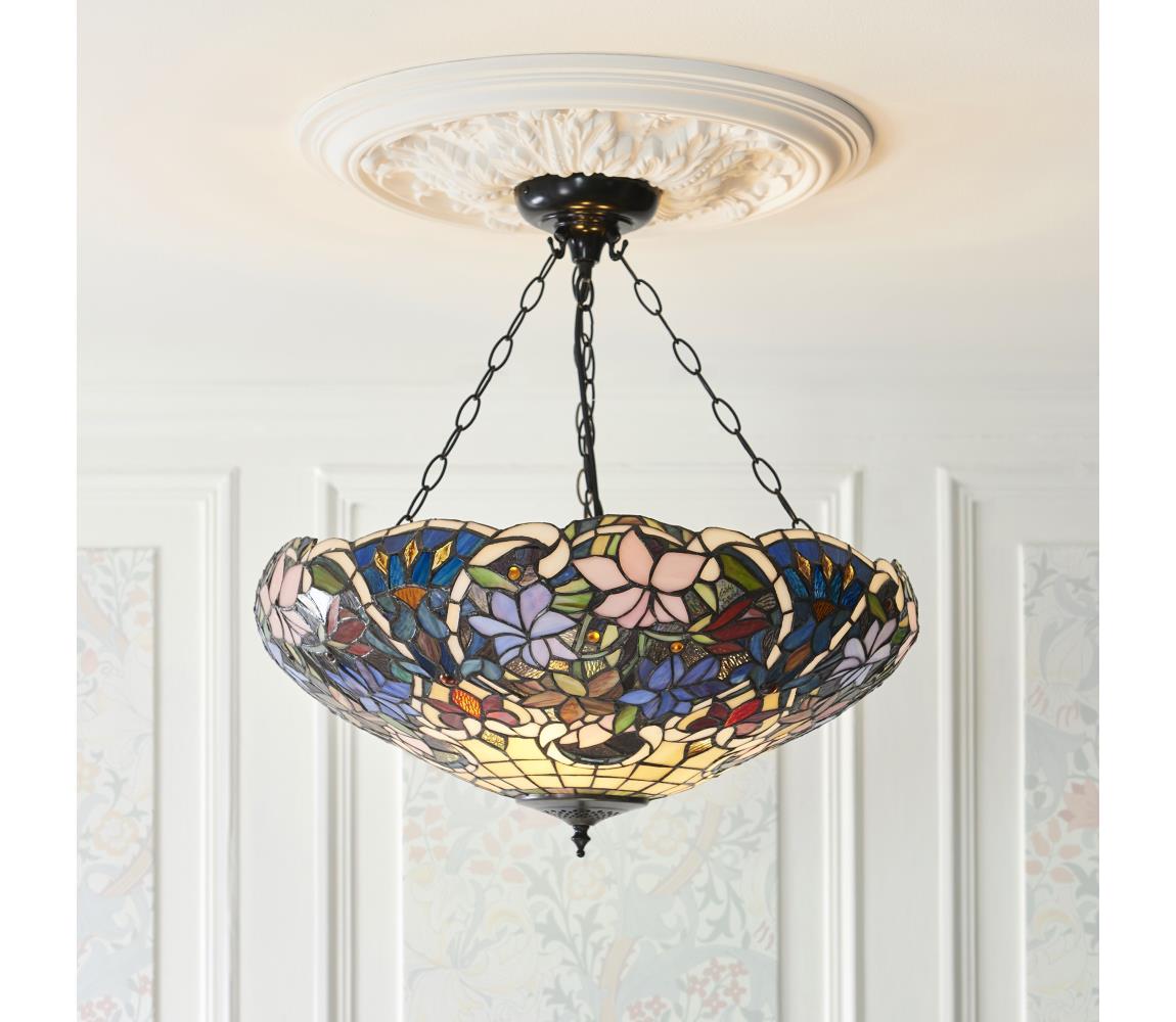 Endon 111887 - Lustr na řetězu Tiffany SULLIVAN 3xE27/10W/230V pr. 57 cm 111887