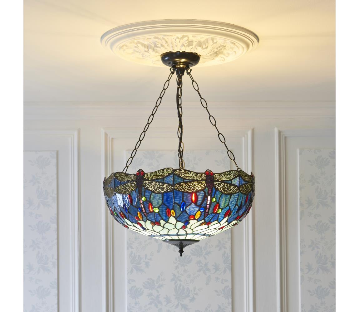 Endon 112250 - Lustr na řetězu Tiffany DRAGONFLY 3xE27/60W/230V pr. 50 cm 112250