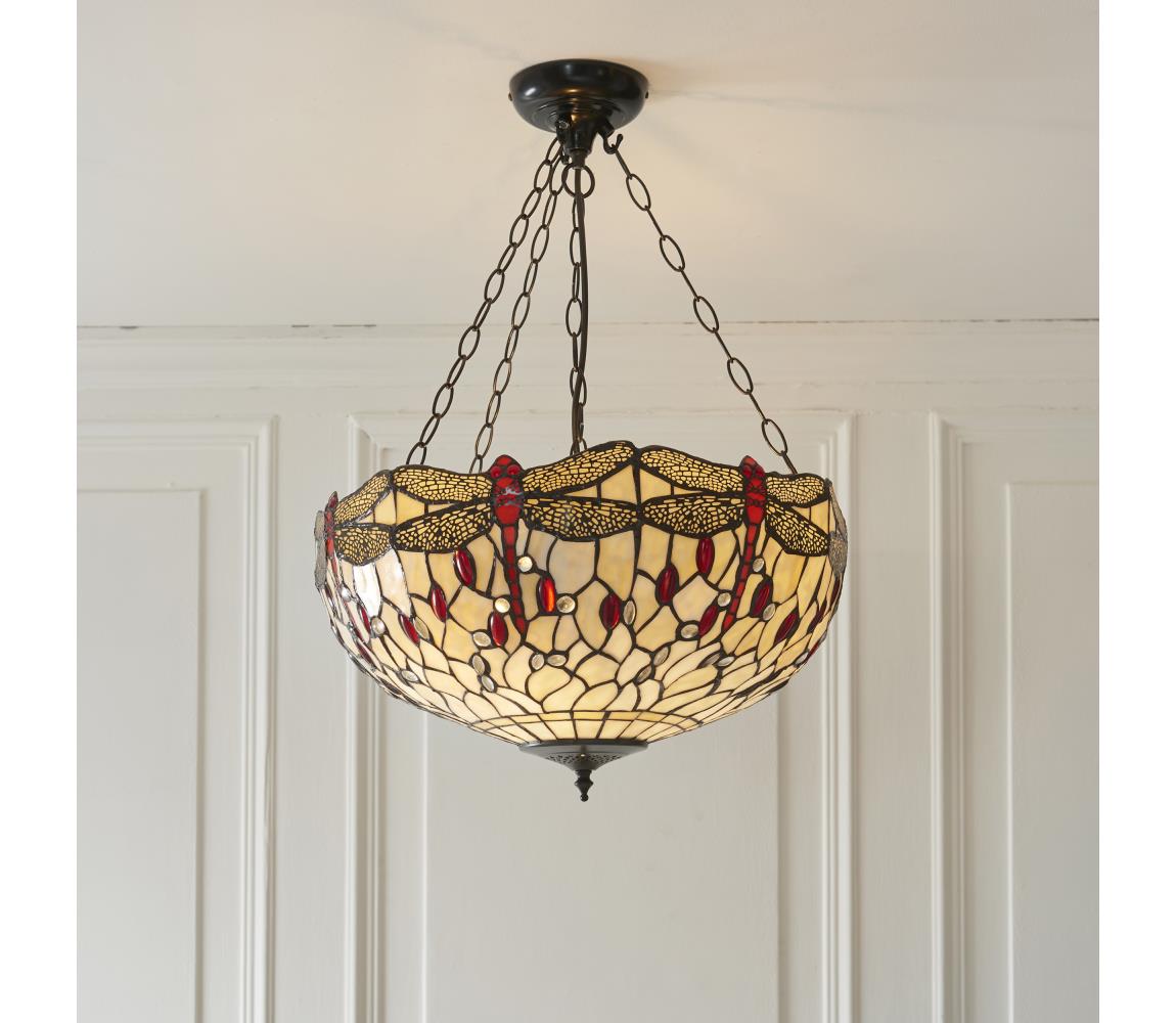 Endon 112251 - Lustr na řetězu Tiffany DRAGONFLY 3xE27/60W/230V pr. 50 cm 112251