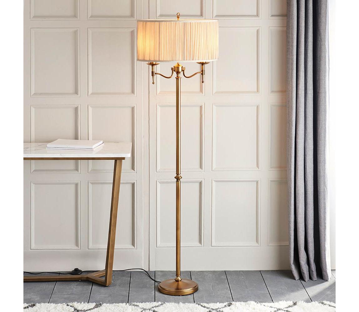 Endon 63620 - Stojací lampa STANFORD 2xE14/40W/230V mosaz/béžová 63620