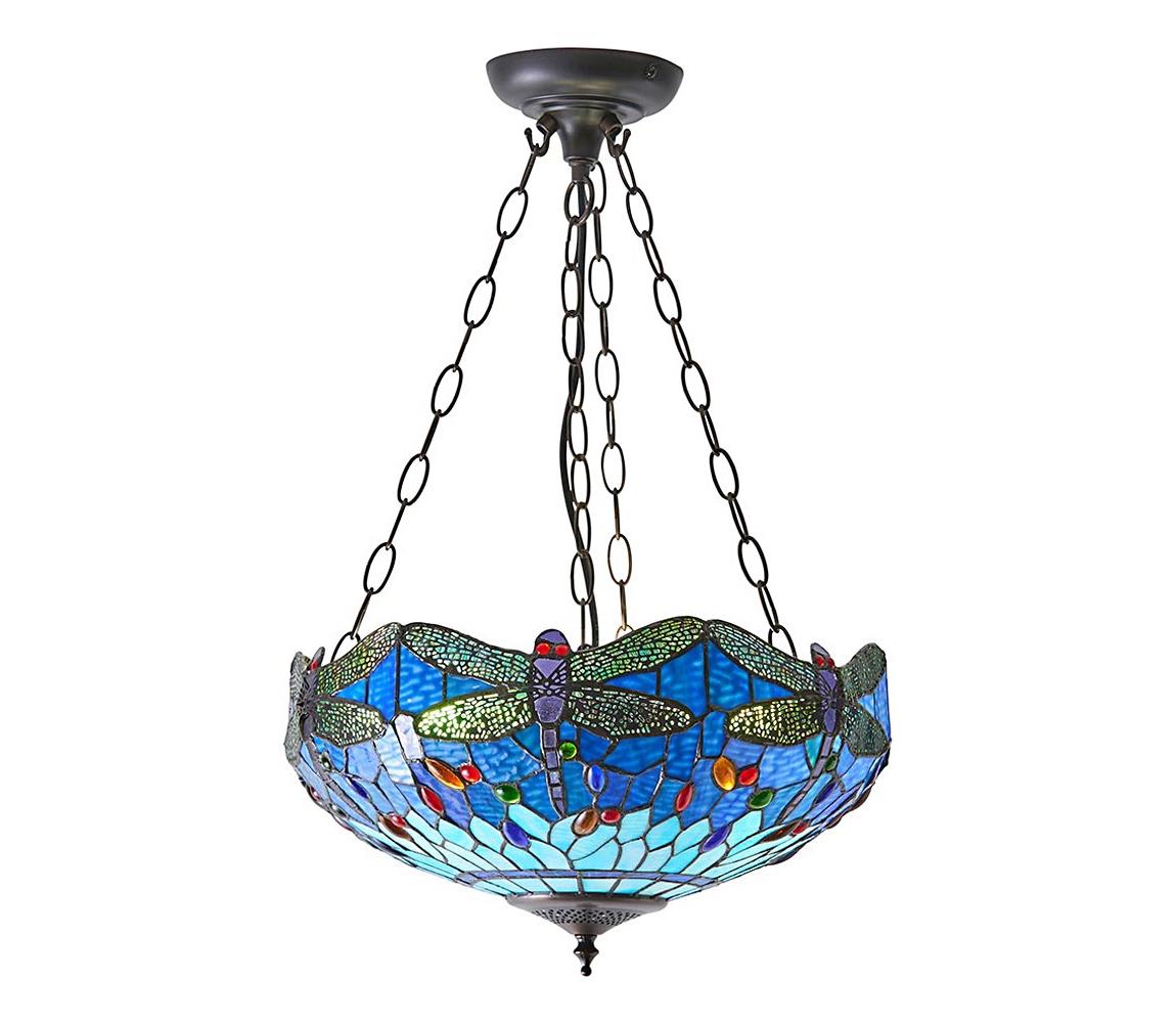 Endon 64075 - Lustr na řetězu Tiffany DRAGONFLY 3xE27/60W/230V pr. 41 cm 64075