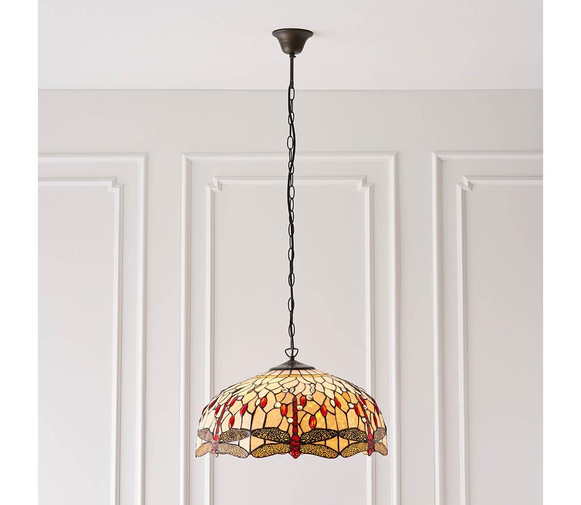 Endon 64079 - Lustr na řetězu Tiffany DRAGONFLY 3xE27/60W/230V pr. 50 cm 64079