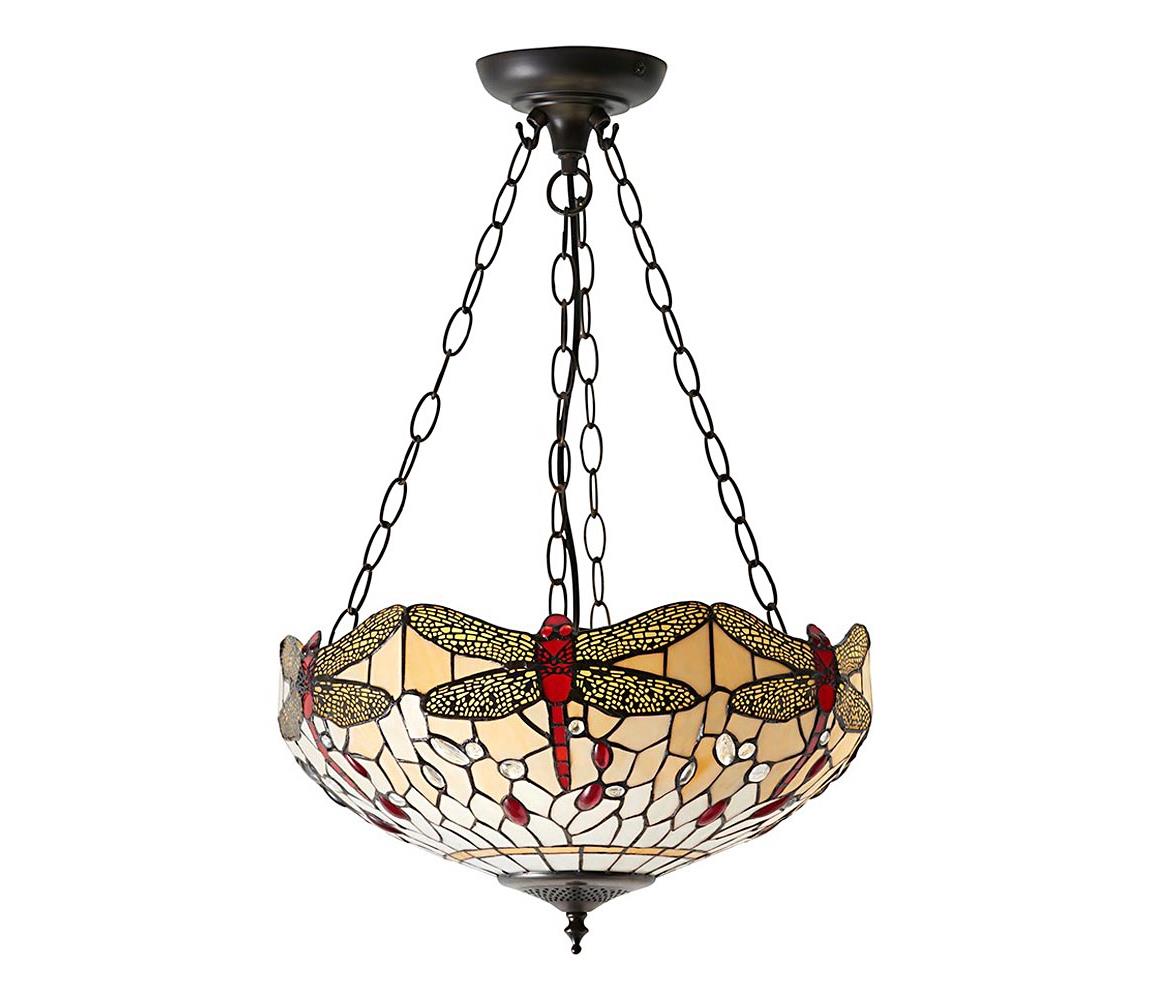 Endon 70759 - Lustr na řetězu Tiffany DRAGONFLY 3xE27/60W/230V pr. 41 cm 70759