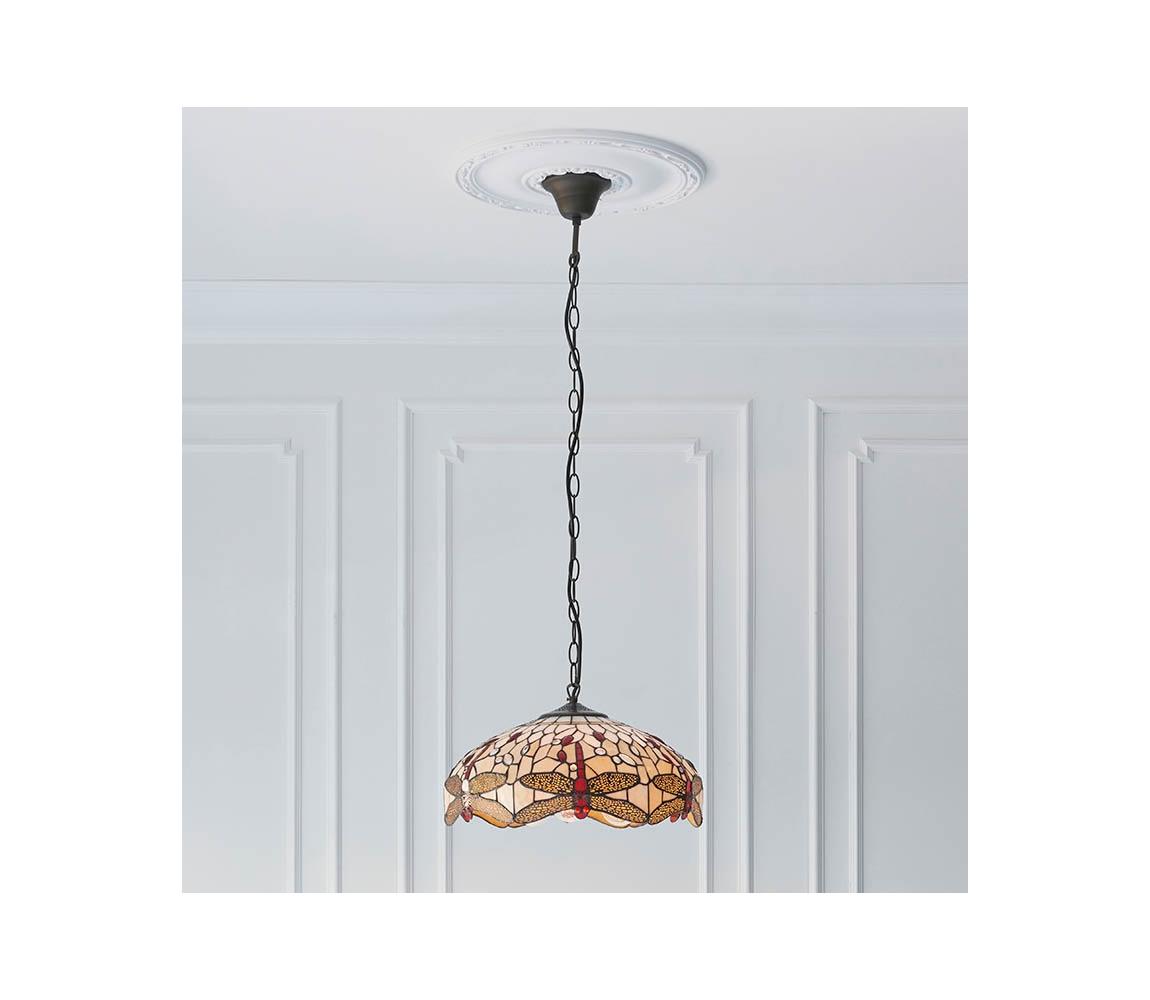 Endon 70824 - Lustr na řetězu Tiffany DRAGONFLY 3xE27/60W/230V pr. 41 cm 70824
