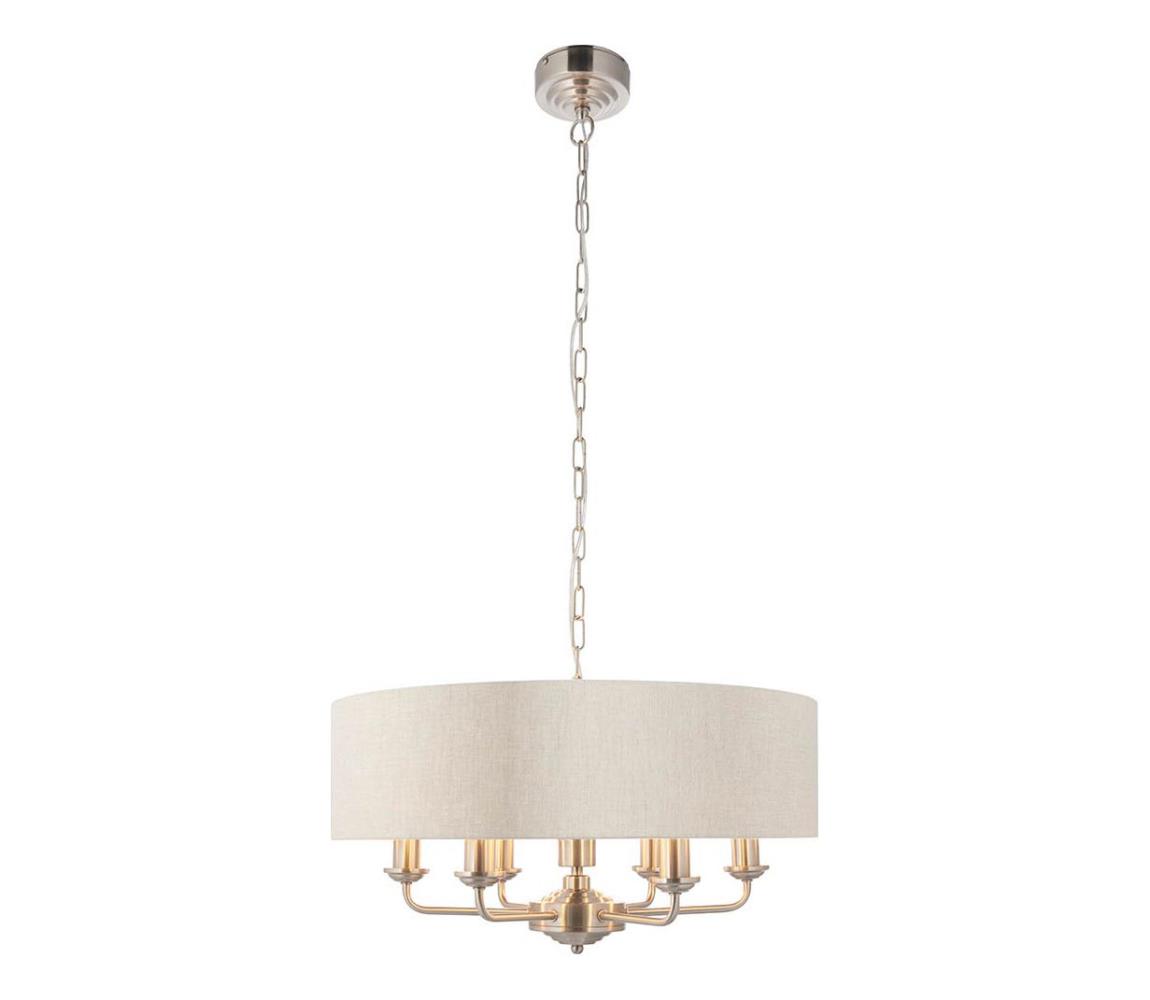 Endon 94357 - Lustr na řetězu HIGHCLERE 6xE14/40W/230V béžová/matný chrom 94357