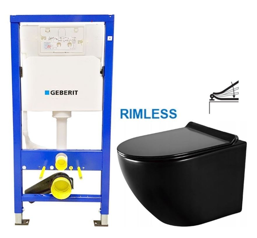 GEBERIT DuofixBasic bez tlačítka + WC MEXEN LENA ČERNÁ Rimless + SEDÁTKO 458.103.00.2 X ME01