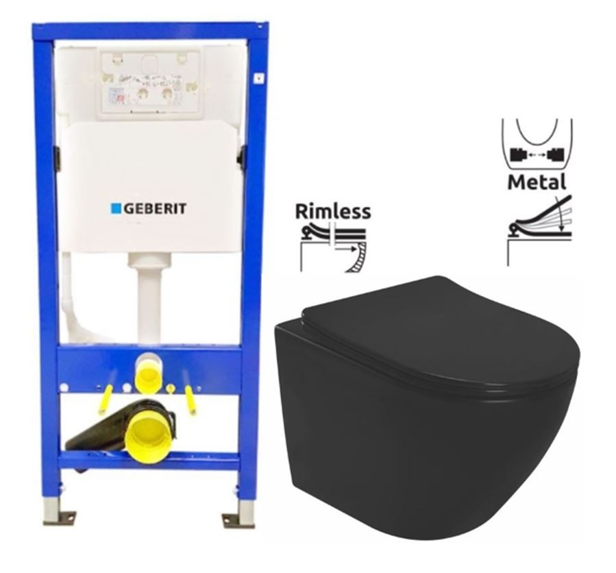 GEBERIT DuofixBasic bez tlačítka + WC REA CARLO MINI RIMLESS ČIERNY MAT + SEDADLO 458.103.00.2 X MM1