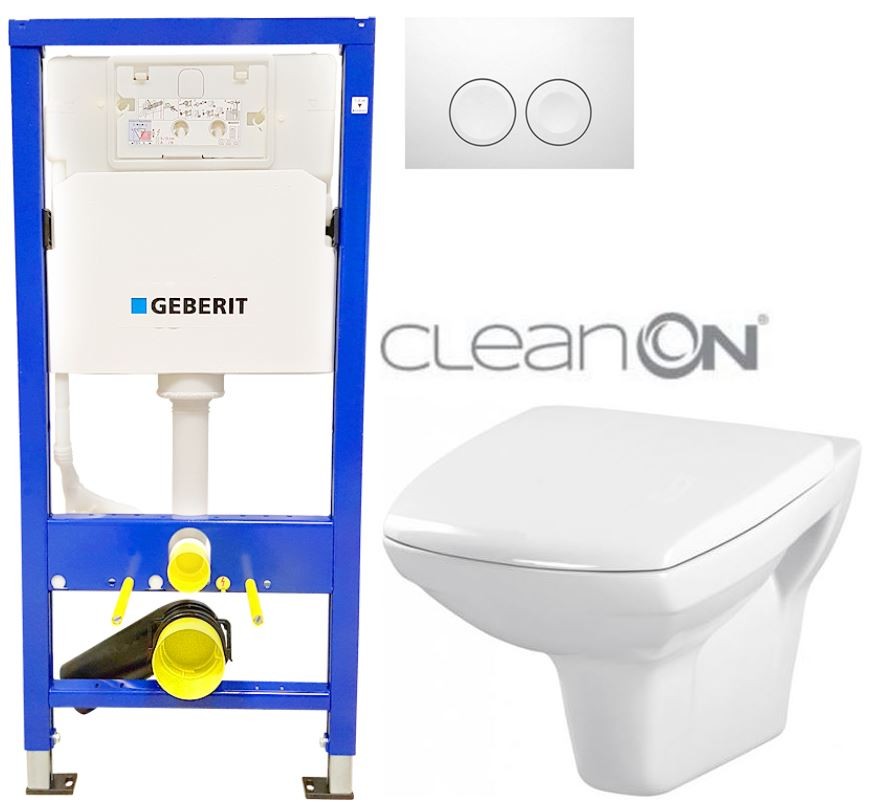 GEBERIT DuofixBasic s bílým tlačítkem DELTA21 + WC CERSANIT CLEANON CARINA  + SEDÁTKO 458.103.00.1 21BI CA1