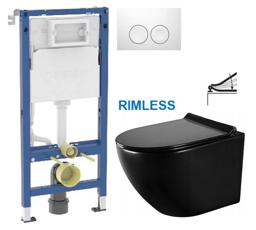 GEBERIT DuofixBasic s bílým tlačítkem DELTA21 + WC MEXEN LENA ČERNÁ Rimless + SEDÁTKO 458.103.00.2 21BI ME01