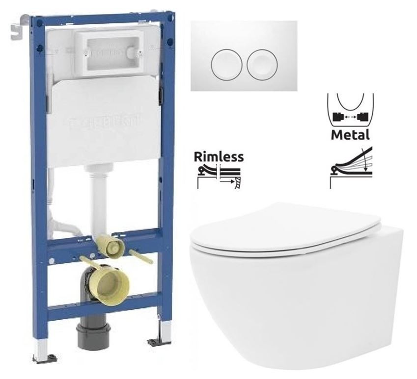 GEBERIT DuofixBasic s bílým tlačítkem DELTA21 + WC REA Carlo Flat Mini Rimless + SEDÁTKO 458.103.00.2 21BI CF1