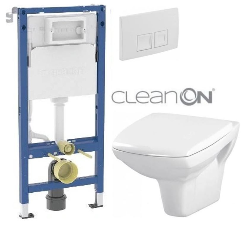 GEBERIT DuofixBasic s bílým tlačítkem DELTA50 + WC CERSANIT CLEANON CARINA  + SEDÁTKO 458.103.00.2 50BI CA1