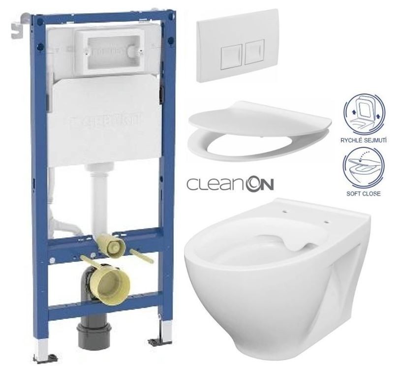 GEBERIT DuofixBasic s bílým tlačítkem DELTA50 + WC CERSANIT CLEANON MODUO + SEDÁTKO 458.103.00.2 50BI MO1