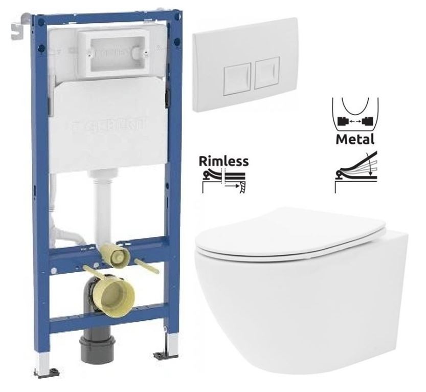 GEBERIT DuofixBasic s bílým tlačítkem DELTA50 + WC REA Carlo Flat Mini Rimless + SEDÁTKO 458.103.00.2 50BI CF1