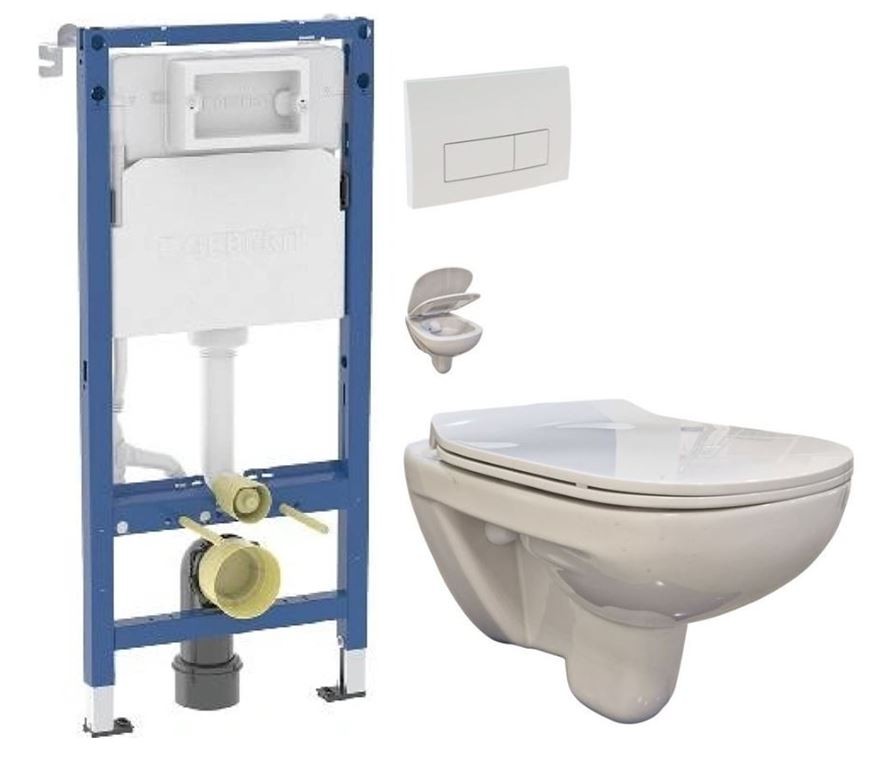 GEBERIT DuofixBasic s bílým tlačítkem DELTA51 + WC bez oplachového kruhu Edge + SEDÁTKO 458.103.00.2 51BI EG1