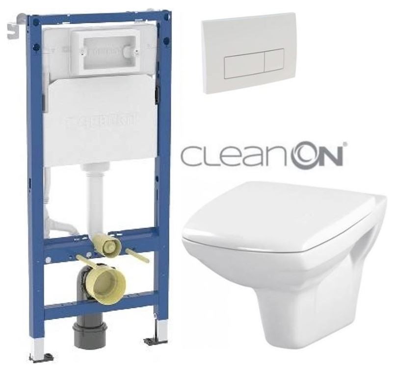 GEBERIT DuofixBasic s bílým tlačítkem DELTA51 + WC CERSANIT CLEANON CARINA  + SEDÁTKO 458.103.00.2 51BI CA1
